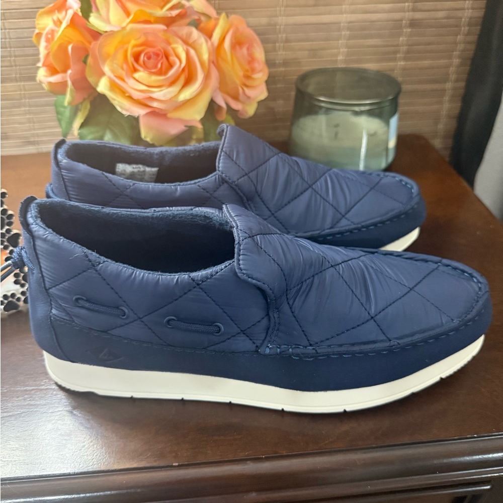 Sperry Blue and White Slip-On Loafers with Quilted Design